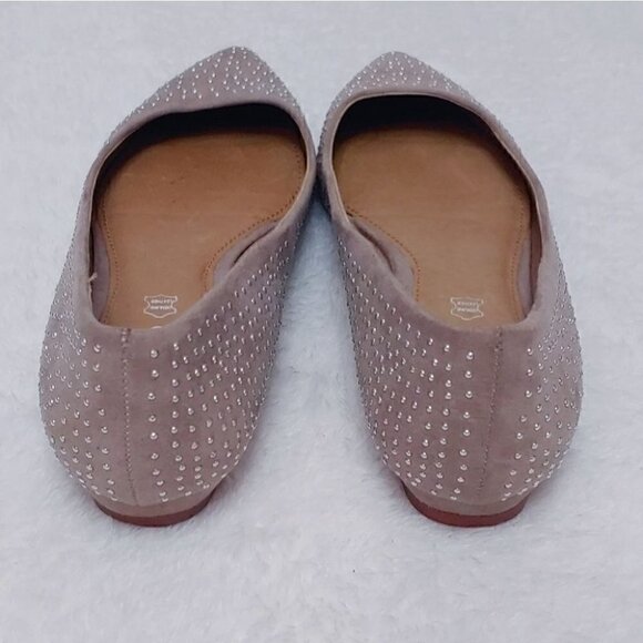 ALDO Taupe Studded Leather Pointed Toe Flats - Picture 5 of 7